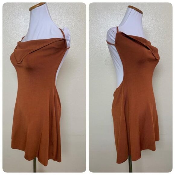Cult Gaia Leslie Knit Mini Open Back Dress Large in Spice Brown $318 - Picture 3 of 10
